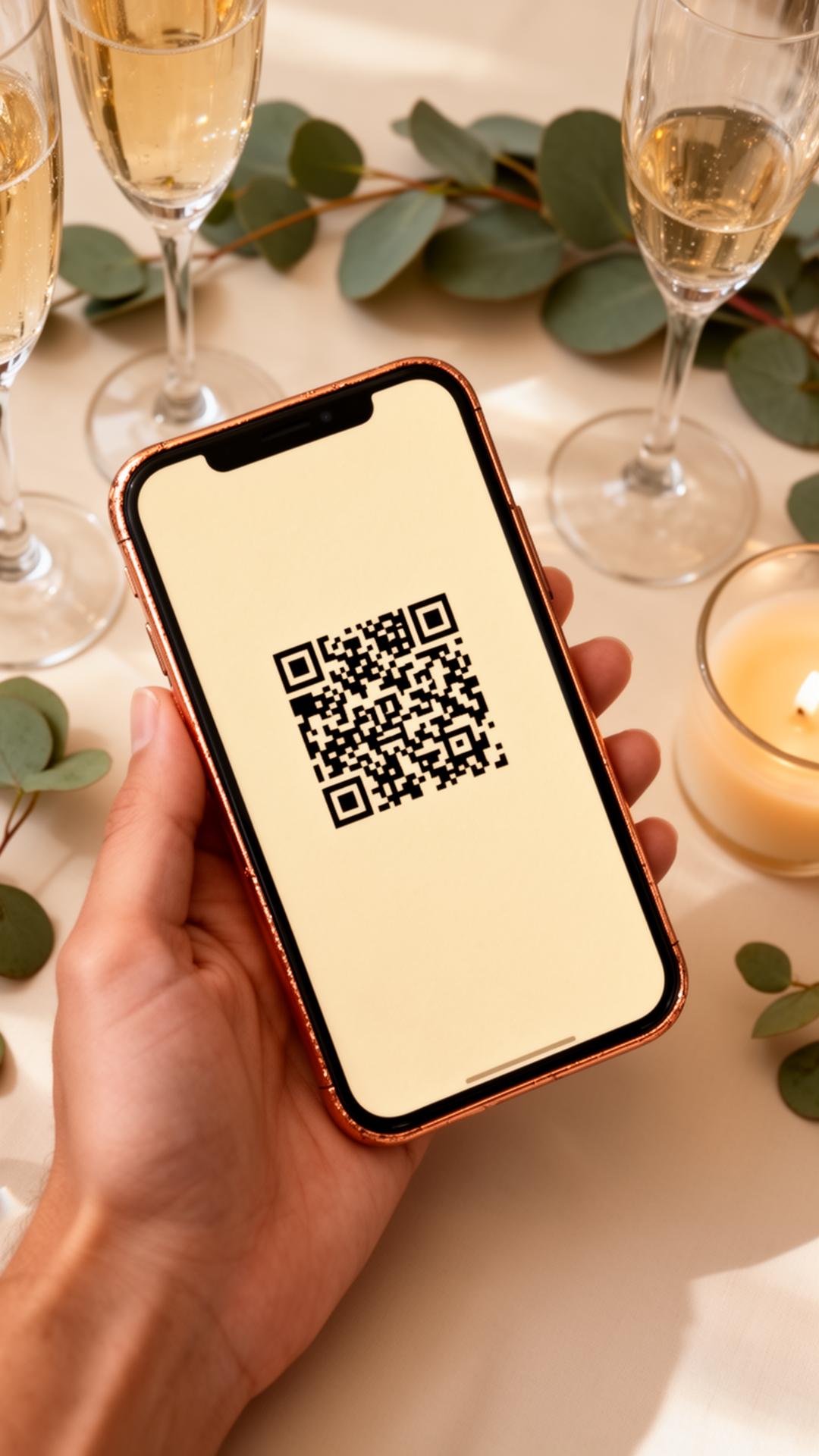 Guest scanning a QR code on a wedding table